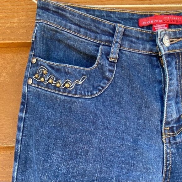 Cosmopolitan Jeanwear Blue Embroidered Bootcut Midrise Denim Loose Fit Jeans - Picture 7 of 12